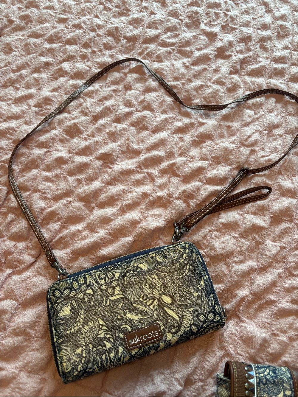 Sakroots Blue Floral Crossbody with Brown Trim - Picture 5 of 5